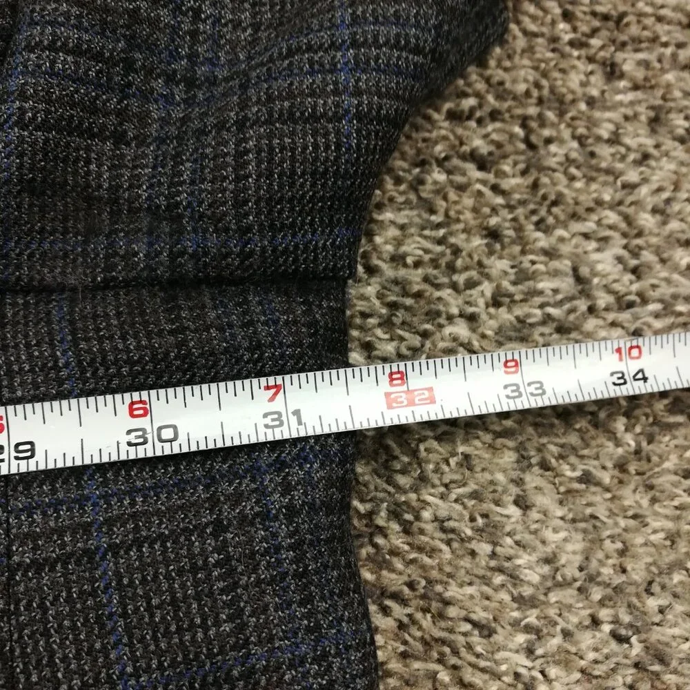 Ralph Lauren Sport Coat 60R Flannel Wool Glen Plaid Gray Brown Blue